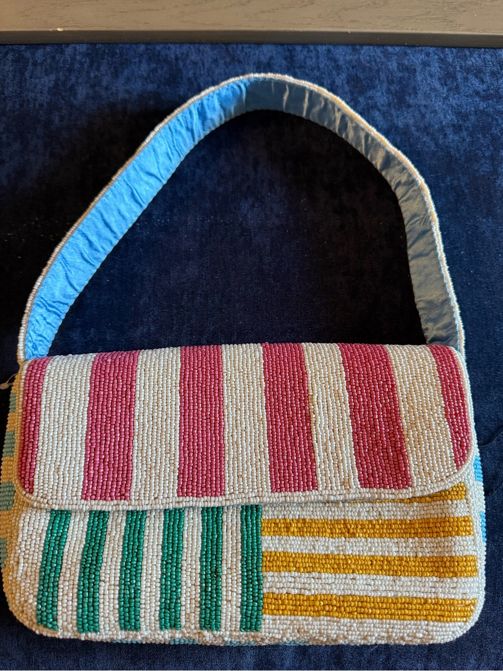 Beaded Stripe Shoulder Bag in Pink, Green & Yellow